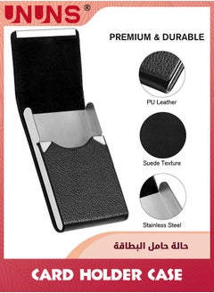 UNUNS Business Card Holder Case,PU Leather ID Card Holder With Magnetic Clasp,Fashion Professional Metal Pocket Card Organizer,Magnetic Suction Business Card Wallet,Best Gift For Men Women,Black  - Image 2