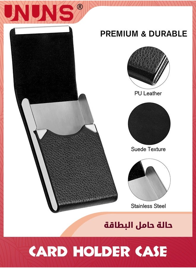 UNUNS - Business Card Holder Case,PU Leather ID Card Holder With Magnetic Clasp,Fashion Professional Metal Pocket Card Organizer,Magnetic Suction Business Card Wallet,Best Gift For Men Women,Black - Image 1