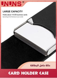 UNUNS Business Card Holder Case,PU Leather ID Card Holder With Magnetic Clasp,Fashion Professional Metal Pocket Card Organizer,Magnetic Suction Business Card Wallet,Best Gift For Men Women,Black  - Image 3