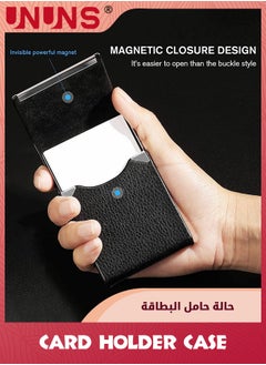UNUNS Business Card Holder Case,PU Leather ID Card Holder With Magnetic Clasp,Fashion Professional Metal Pocket Card Organizer,Magnetic Suction Business Card Wallet,Best Gift For Men Women,Black  - Image 4