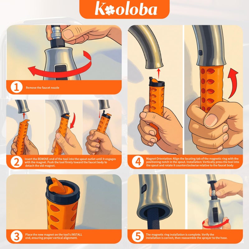 Kooloba RP80977 Magnet Replacement Kit for Delta Kitchen Faucet Parts - Fixes Loose Spray Head, Easy Install, Strong Magnet, Includes Installation Tool - Image 5