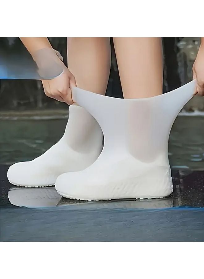 10pcs White Rainproof Latex Shoe Covers Non Slip Tear Resistant For Work - Image 1