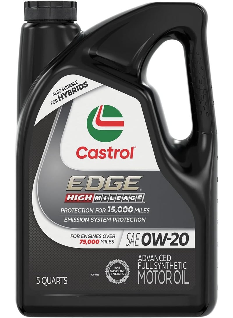 Castrol Edge High Mileage 0W-20 Advanced Full Synthetic Motor Oil, 5 Quarts - Image 1
