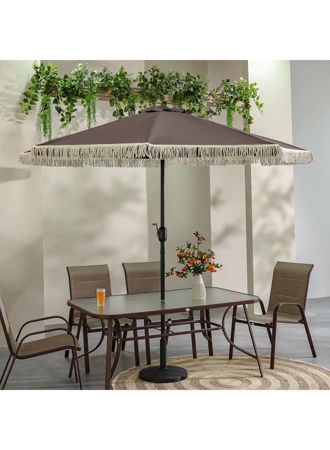 DANUBE HOME Oasis Umbrella With Tassel Without Base 2.7m Adjustable Patio Parasol | Modern Design Outdoor Sun Shade Waterproof Canopy With UV Protection For Balcony Beach Pool 270x270 Cm - Coffee  - Image 1
