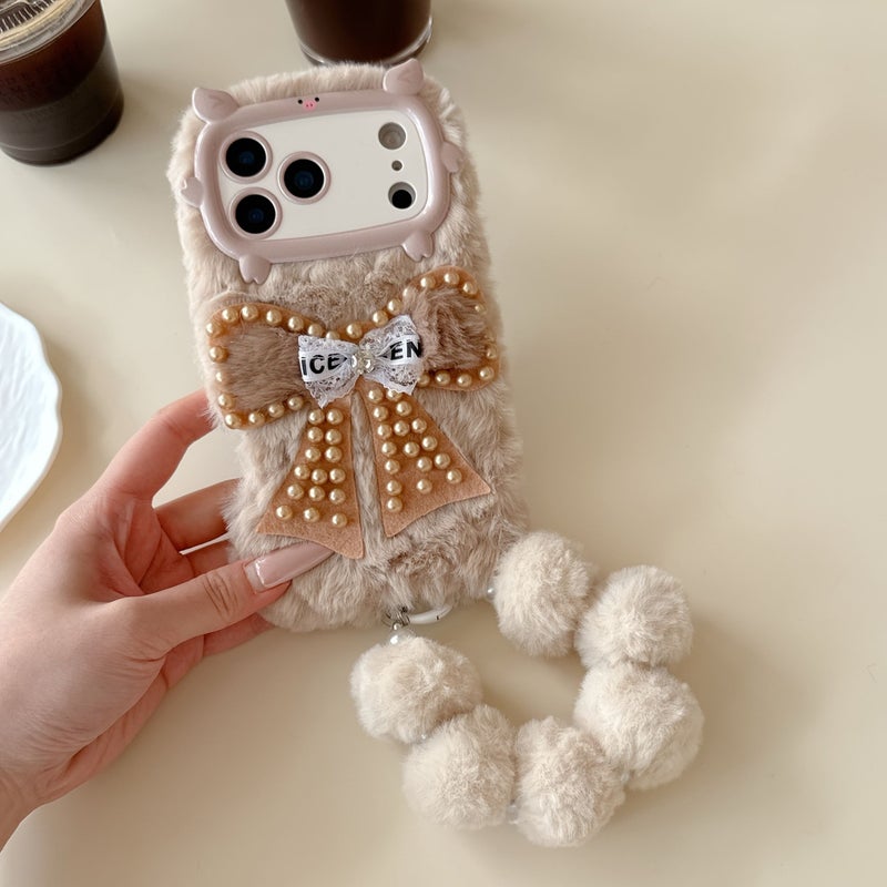 غطاء هاتف iPhone 11 ناعم ثلاثي الألوان بتصميم أبعاد ثلاثية مع لؤلؤة وقوس، وردي، سيليكون - Image 2