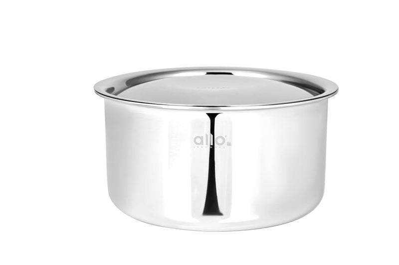 Allo Stainless Steel Triply Tope with Lid/Patila/Bhagona for Grains/Soups/Canning/Desserts/Broth Boiling Tope Induction Gas Base Multi-Purpose Steel | 10 Years Warranty 24cm, 5.2 litres Silver - Image 1