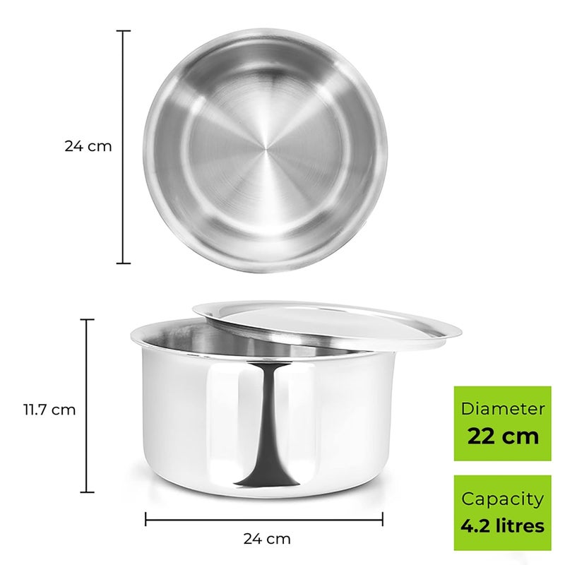 Allo Stainless Steel Triply Tope with Lid/Patila/Bhagona for Grains/Soups/Canning/Desserts/Broth Boiling Tope Induction Gas Base Multi-Purpose Steel | 10 Years Warranty 24cm, 5.2 litres Silver - Image 4