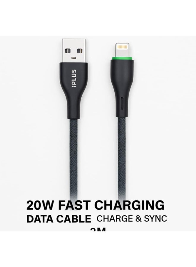 iPLUS 20W Lightning Fast Charging Cable with Breathing Light – 2M Durable Data & Sync Cord
