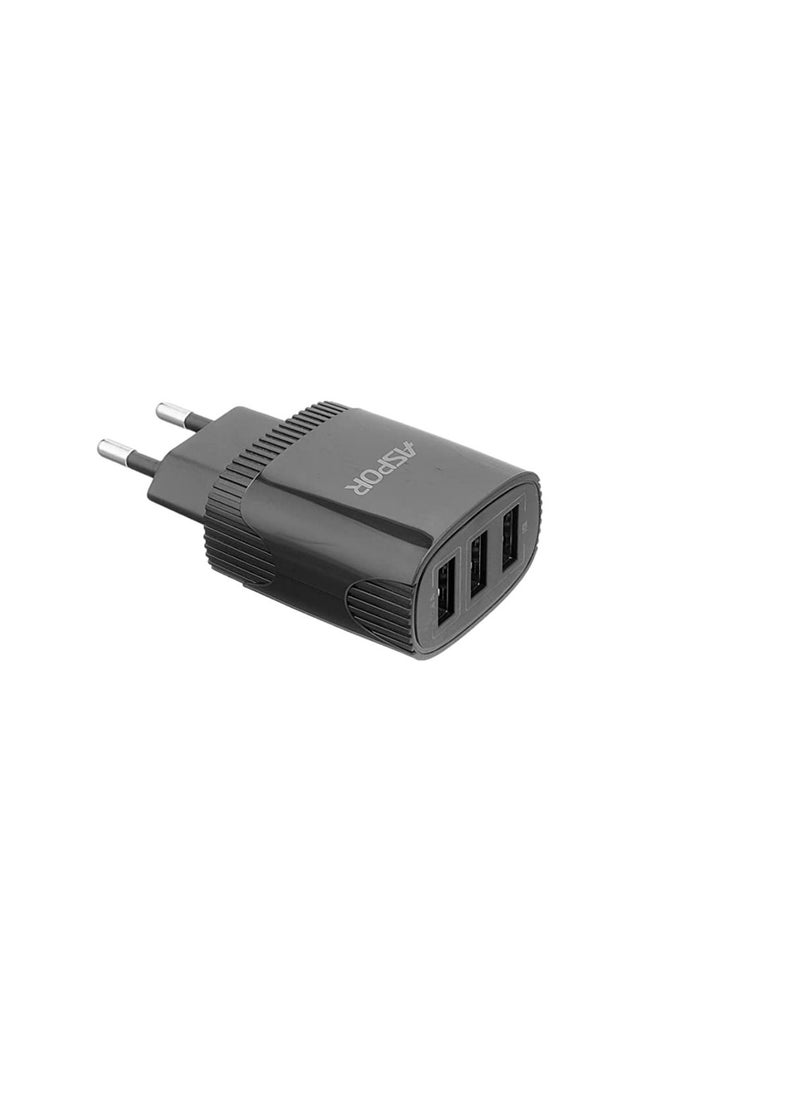Aspor - A812 2.4 A IQ Home charger Plus Type C cable 3 USB - Black - Image 1
