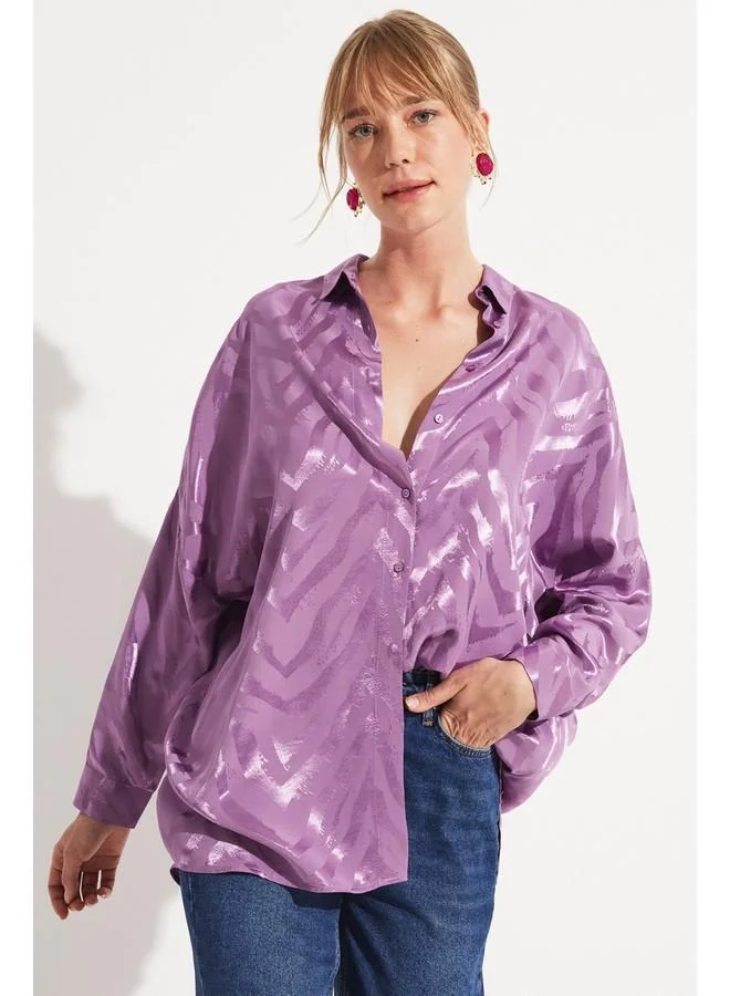 جون June Women Exclusive Boyfriend/ Wide Fit Viscose Blend Shirt Purple