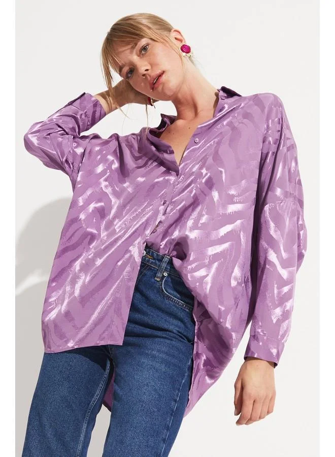 جون June Women Exclusive Boyfriend/ Wide Fit Viscose Blend Shirt Purple