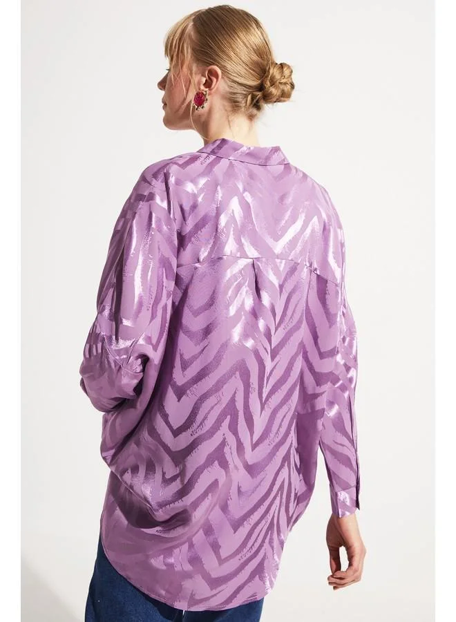 جون June Women Exclusive Boyfriend/ Wide Fit Viscose Blend Shirt Purple