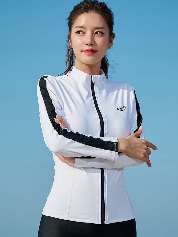 New Long-Sleeved Swimsuit For Women And Men Slim Conservative Seaside Holiday Spa Single Top - Image 1