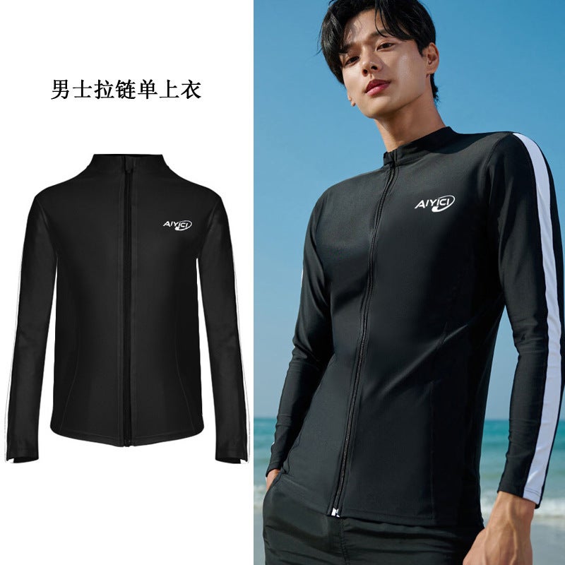 New Long-Sleeved Swimsuit For Women And Men Slim Conservative Seaside Holiday Spa Single Top - Image 3