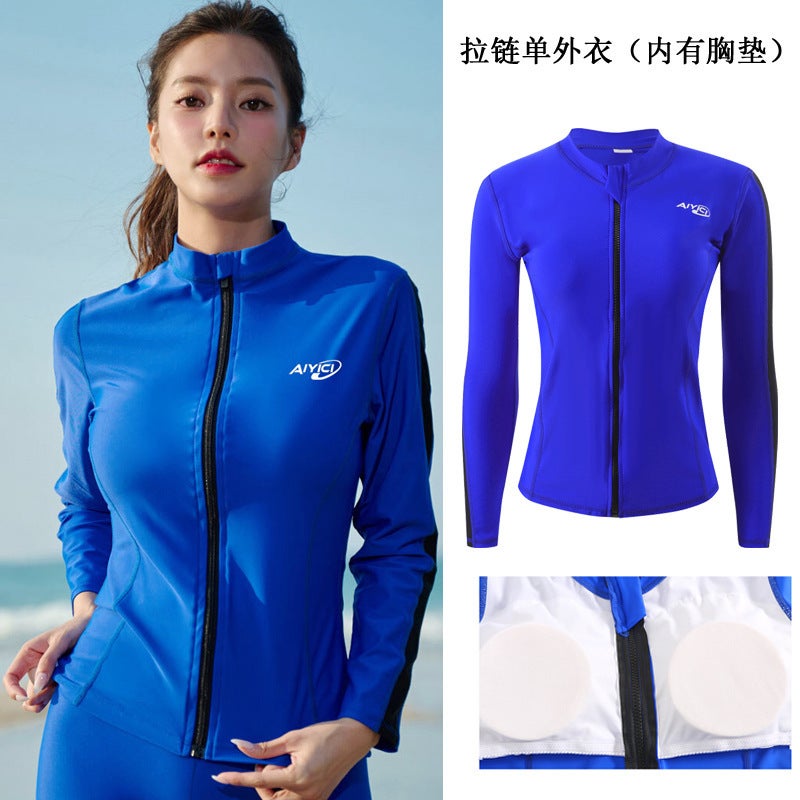 New Long-Sleeved Swimsuit For Women And Men Slim Conservative Seaside Holiday Spa Single Top - Image 2
