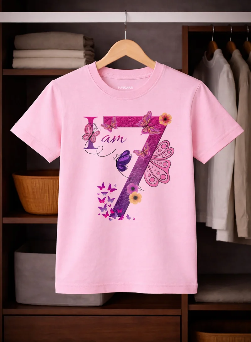 Funkaar Funkaar Birthday Girl, 7th Year Butterfly Birthday Graphic Print T-Shirt