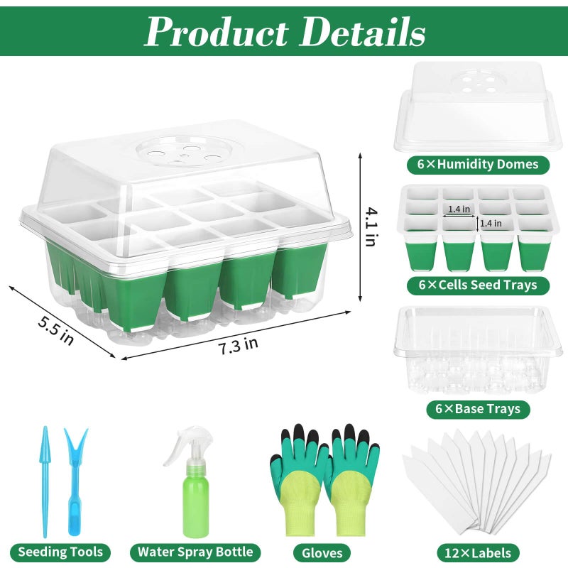 Mckanti 6 Pack Silicone Seed Starter Tray, Reusable Seed Starter Kit with Humidity Adjustable Dome, Lid and Tools for Indoor Seed Germination - Image 2