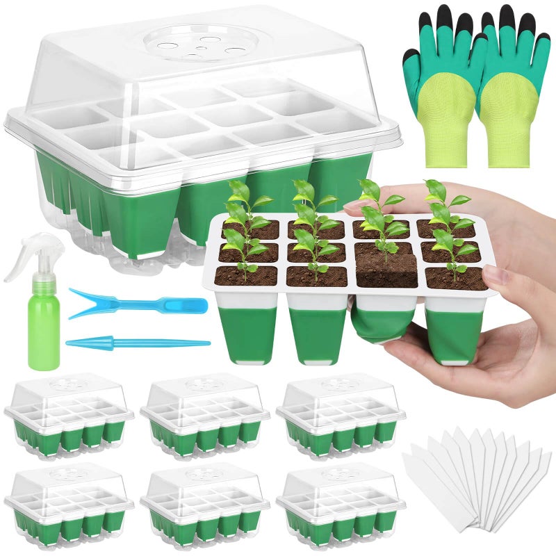 Mckanti 6 Pack Silicone Seed Starter Tray, Reusable Seed Starter Kit with Humidity Adjustable Dome, Lid and Tools for Indoor Seed Germination - Image 1