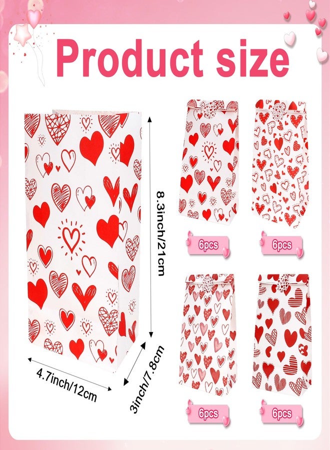 eowqeiur Valentines Bags for Kids Class 24 PCS Valentine Paper Bags with Stickers for Gifts Treat Goodie Candy Snack Goody Cookie Wrap Galentines Valentines Day Party Favors Supplies Decorations Baggies Pouch - Image 2
