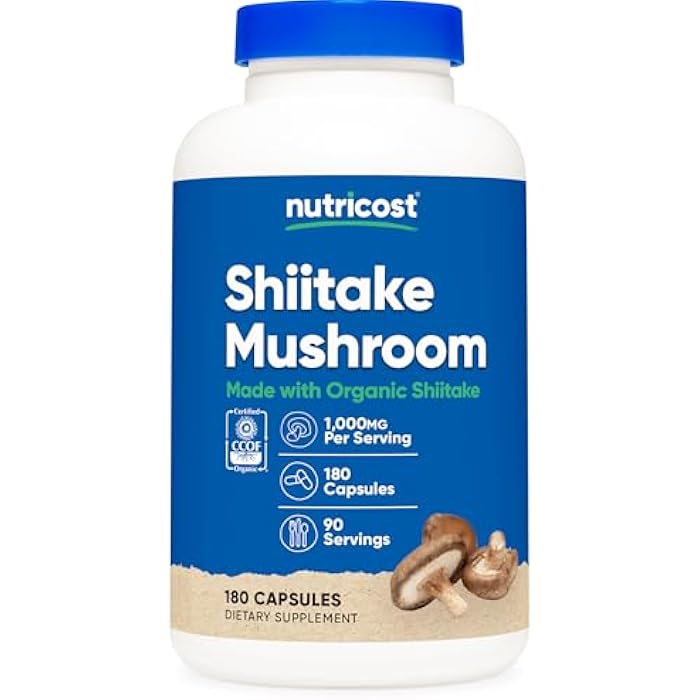 Nutricost Organic Shiitake Mushroom Capsules 1000mg, 90 Servings - CCOF Certified Made with Organic, Vegetarian, Gluten Free, 500mg Per Capsule, 180 Capsules - Image 1