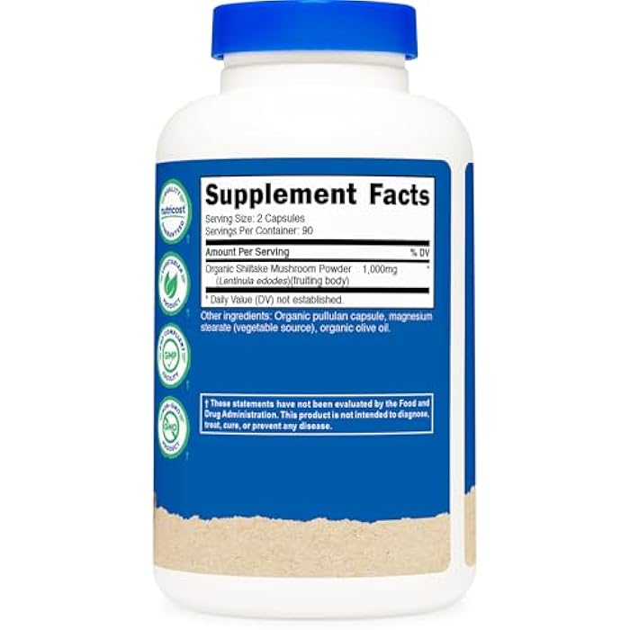 Nutricost Organic Shiitake Mushroom Capsules 1000mg, 90 Servings - CCOF Certified Made with Organic, Vegetarian, Gluten Free, 500mg Per Capsule, 180 Capsules - Image 5
