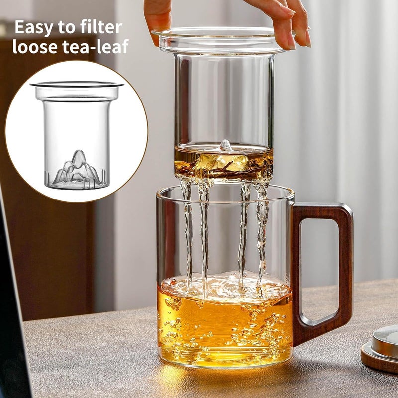 Unbreakable - Glass Tea Cup with Infuser and Lid, 950ML / 32oz Large Borosilicate Tea Mug with Wooden Handle and Lid, Heat Resistant Glass Tea Cup for Loose Leaf Tea, Home Office Use - Image 3