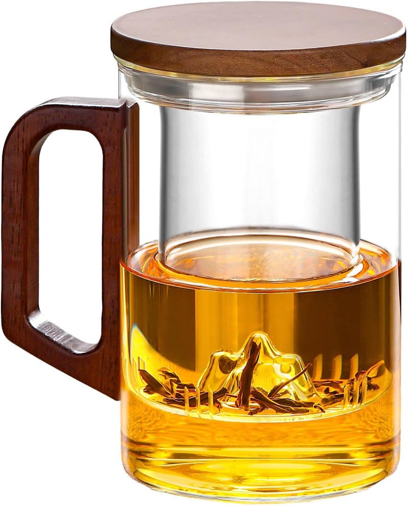 Unbreakable - Glass Tea Cup with Infuser and Lid, 950ML / 32oz Large Borosilicate Tea Mug with Wooden Handle and Lid, Heat Resistant Glass Tea Cup for Loose Leaf Tea, Home Office Use - Image 1