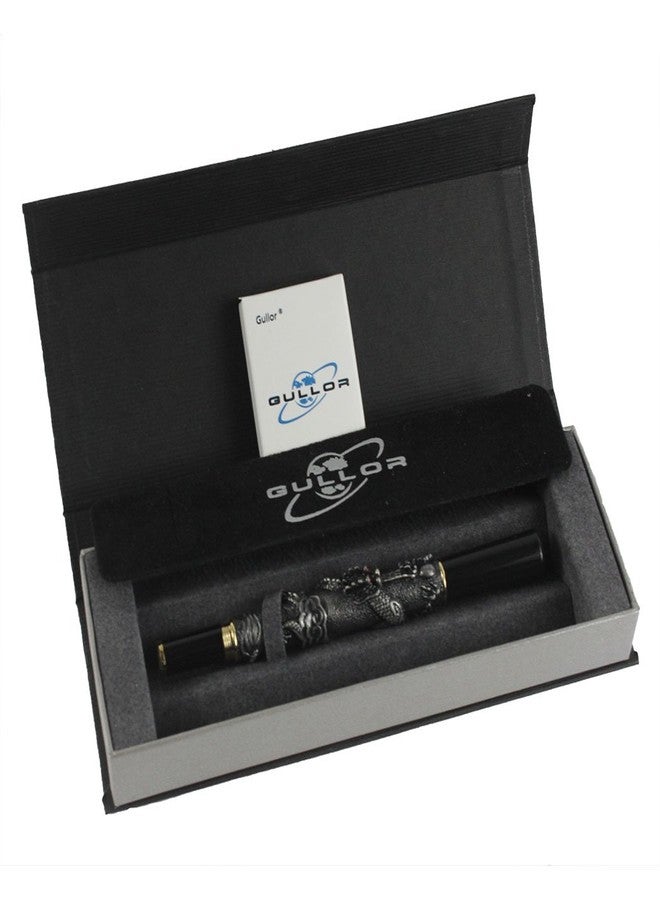 Gullor Chinese Dragon Antique Silver Basso-relievo Fountain Pen with Original pen box and 5 color Ink Cartridges - Image 2