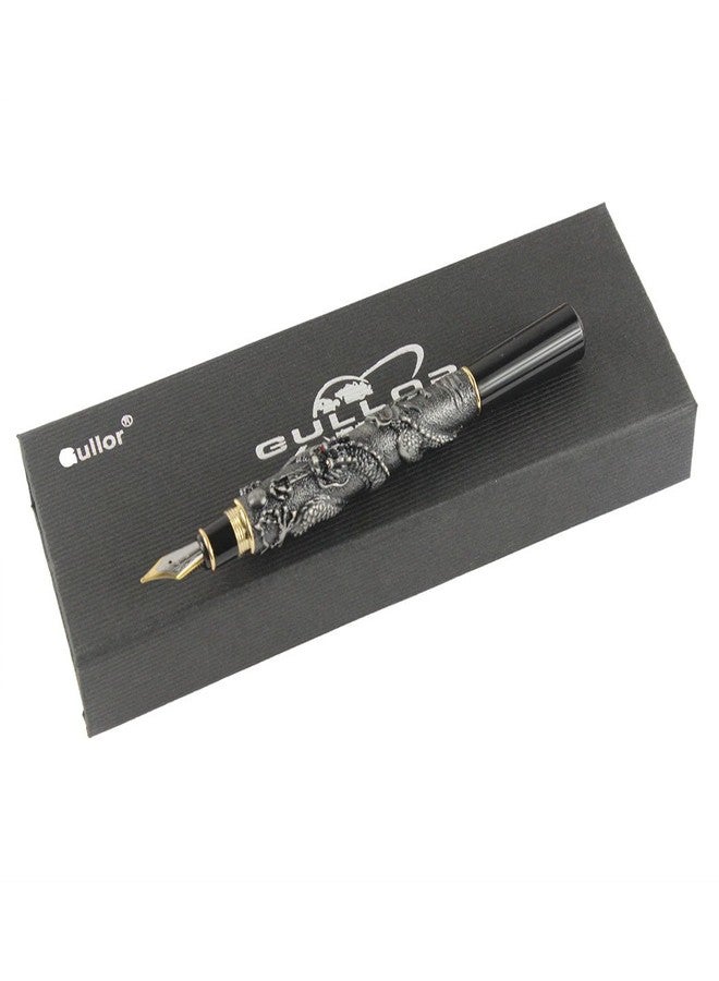 Gullor Chinese Dragon Antique Silver Basso-relievo Fountain Pen with Original pen box and 5 color Ink Cartridges - Image 1