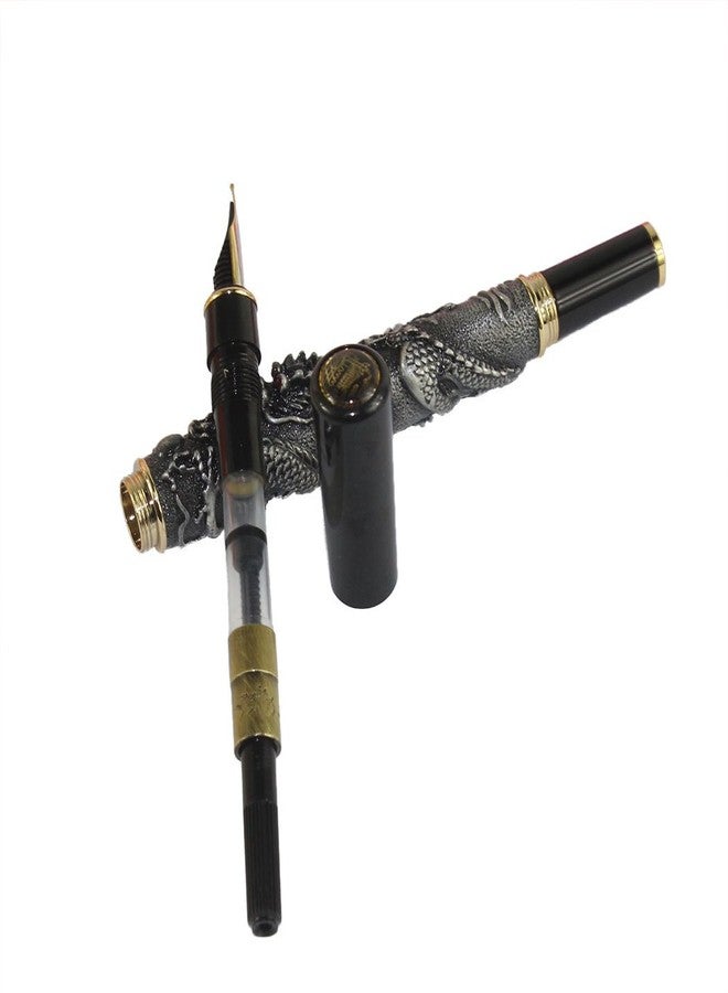 Gullor Chinese Dragon Antique Silver Basso-relievo Fountain Pen with Original pen box and 5 color Ink Cartridges - Image 5