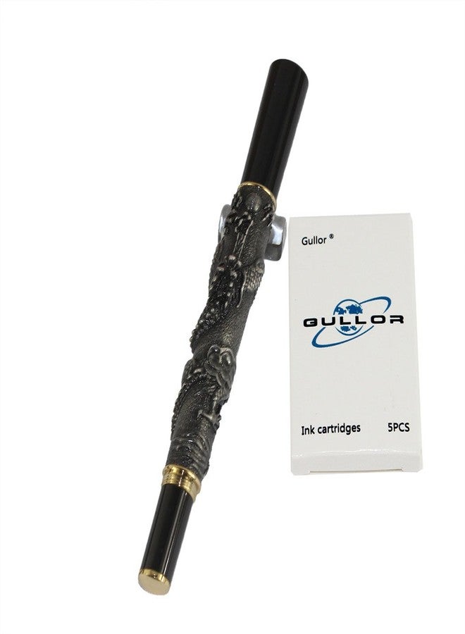 Gullor Chinese Dragon Antique Silver Basso-relievo Fountain Pen with Original pen box and 5 color Ink Cartridges - Image 4