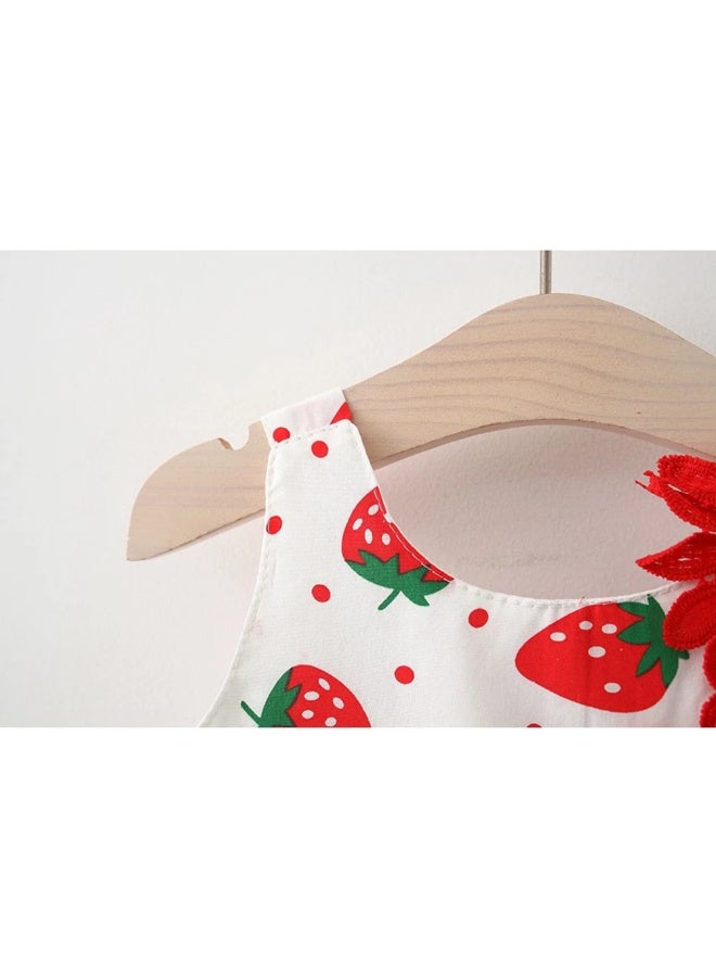 MiniMe Baby Girls’ Strawberry Print Sundress & Hat Set | Cotton | 12 Months | White & Red | Lightweight & Breathable | Flower Appliqué | Perfect for Summer Photos, Birthdays & Outdoor Play - Image 5