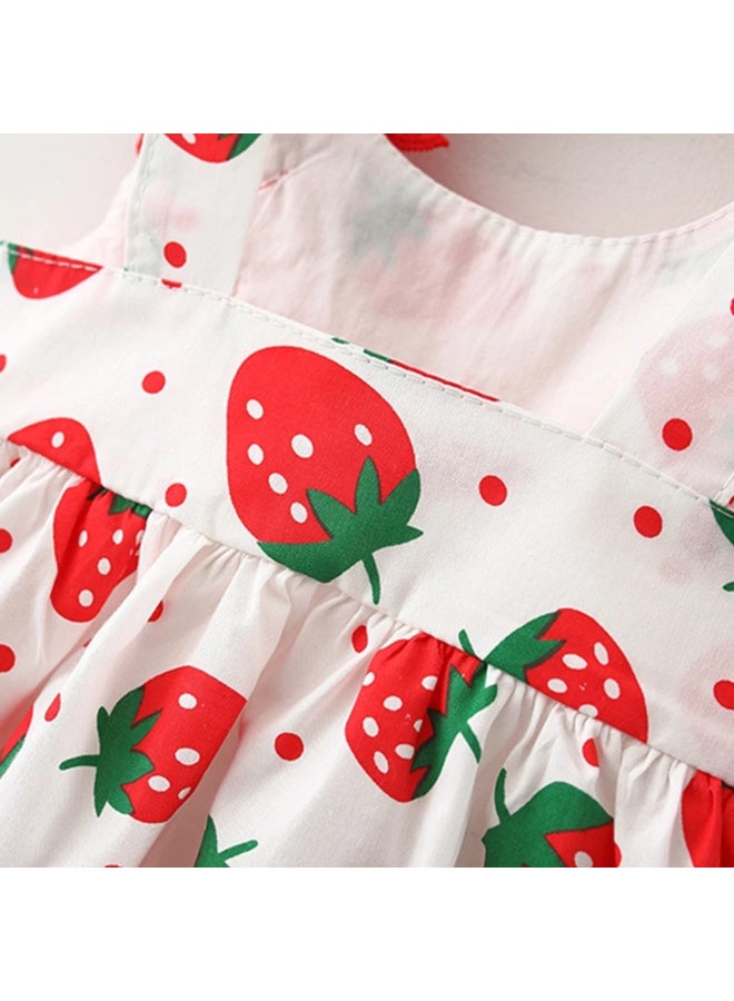 MiniMe Baby Girls’ Strawberry Print Sundress & Hat Set | Cotton | 12 Months | White & Red | Lightweight & Breathable | Flower Appliqué | Perfect for Summer Photos, Birthdays & Outdoor Play - Image 3