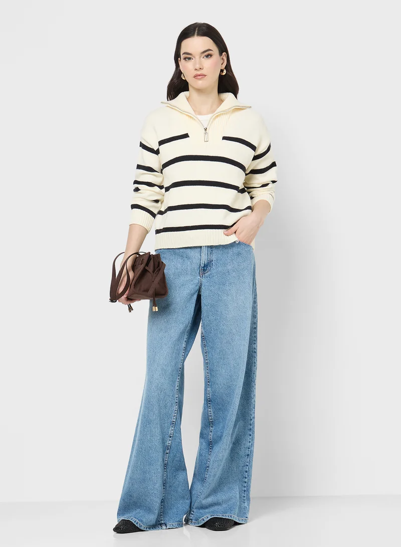 Ginger Half Zip Ribbed Stripe Sweater
