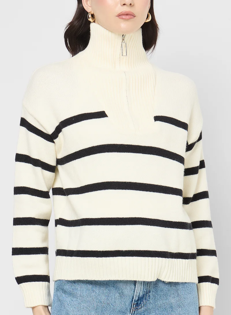 Ginger Half Zip Ribbed Stripe Sweater