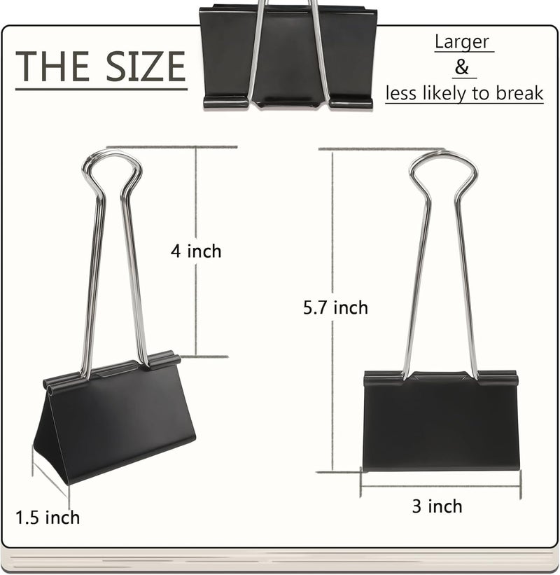 DSTELIN 3Inch ExtraLarge DSTELIN Binder Clips  HeavyDuty Black Paper Clamps 75mm Width 8Count Set for Office Organization  - Image 2