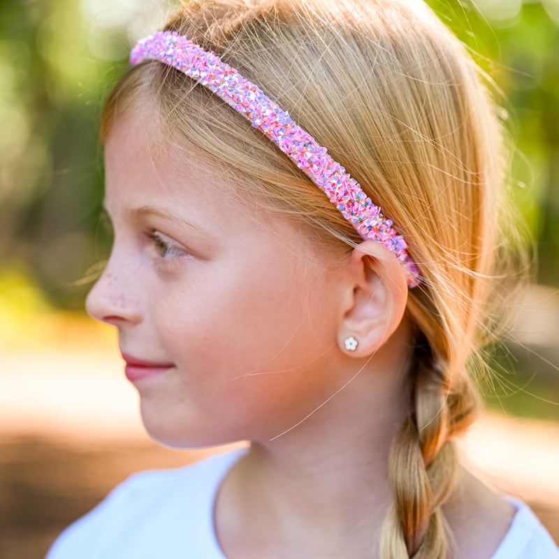 FROG SAC 4 Thin Headbands for Girls - Sequin Headband Set for Kids, Sprinkle Hair Bands for Children, Cute Sparkly Glitter Girl Non Slip Headband, Toddler Hair Accessories (Multicolor Sequin, Kids) - Image 2