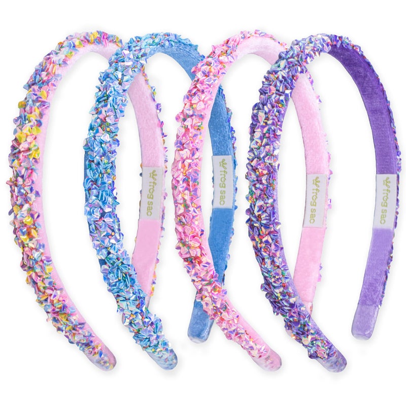 FROG SAC 4 Thin Headbands for Girls - Sequin Headband Set for Kids, Sprinkle Hair Bands for Children, Cute Sparkly Glitter Girl Non Slip Headband, Toddler Hair Accessories (Multicolor Sequin, Kids) - Image 1