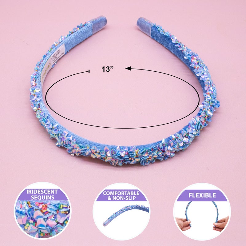 FROG SAC 4 Thin Headbands for Girls - Sequin Headband Set for Kids, Sprinkle Hair Bands for Children, Cute Sparkly Glitter Girl Non Slip Headband, Toddler Hair Accessories (Multicolor Sequin, Kids) - Image 4