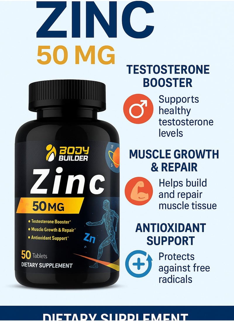 Body Builder Zinc 50 Mg Antioxidant Support Muscle Growth And Repair Strengthen Immunity System 50 Tablets  - Image 2