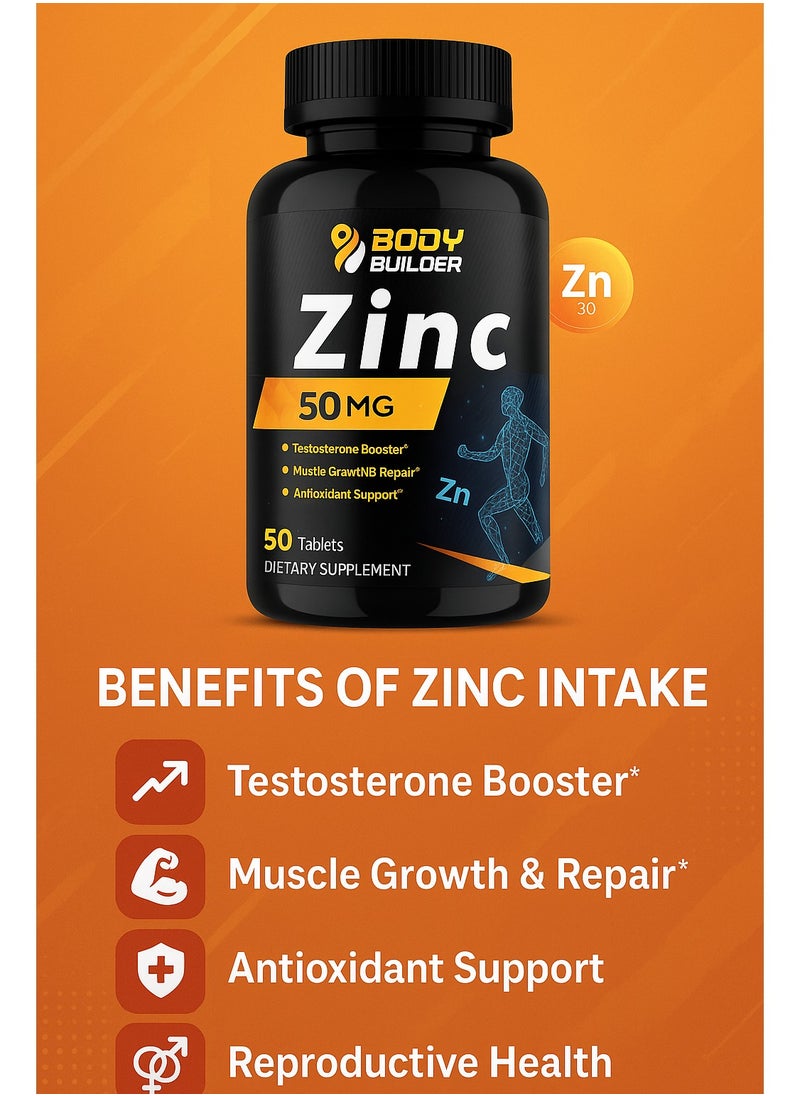 Body Builder Zinc 50 Mg Antioxidant Support Muscle Growth And Repair Strengthen Immunity System 50 Tablets  - Image 3