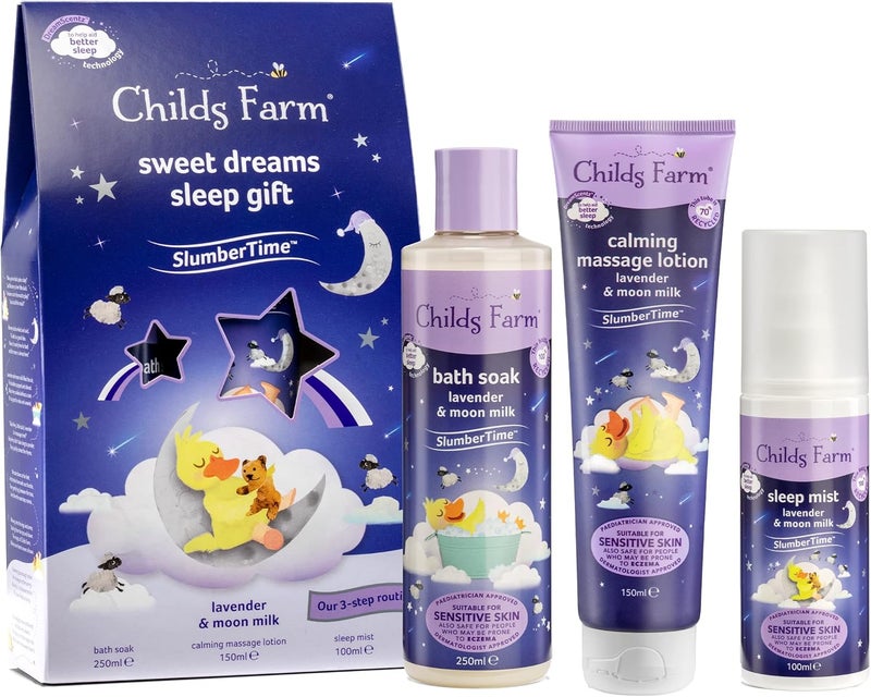 Childs Farm Slumber Time Sleep Gift Set Sweet Dreams Lavender and Moonmilk Suitable for Newborns with Dry Sensitive and Eczemaprone Skin
