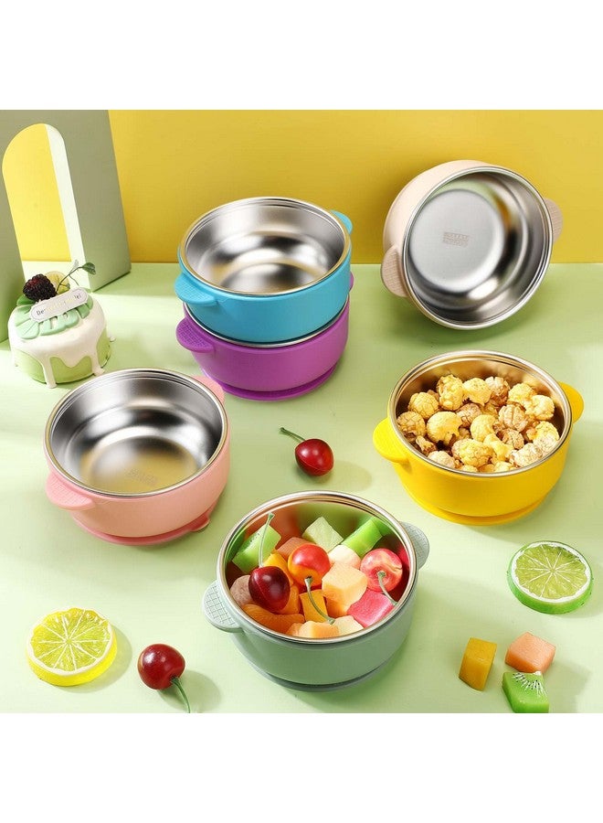 Nuogo 6 Pcs Stainless Steel Baby Bowls with Removable Silicone Shell 304 Toddler Bowls Kids Anti Scald Snack Container for Food Feeding, Dishwasher Safe(Vivid Color,Suction-a) - Image 2