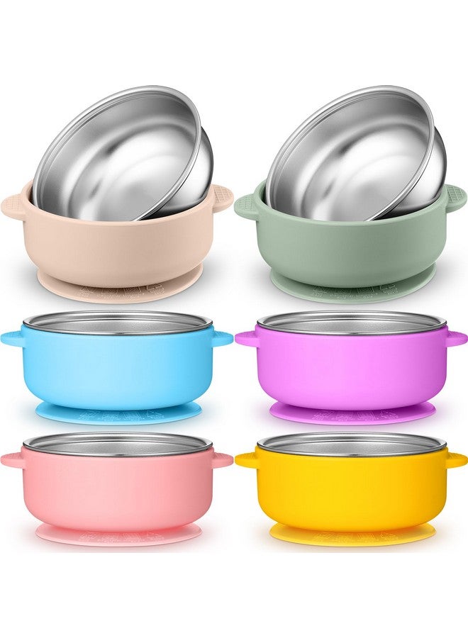 Nuogo 6 Pcs Stainless Steel Baby Bowls with Removable Silicone Shell 304 Toddler Bowls Kids Anti Scald Snack Container for Food Feeding, Dishwasher Safe(Vivid Color,Suction-a) - Image 1