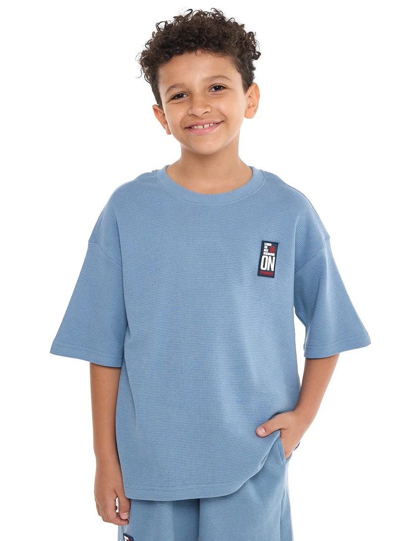 victor and jane Victor and Jane Boys' Cord Set – Light Blue T-Shirt and Shorts Outfit with Label detail