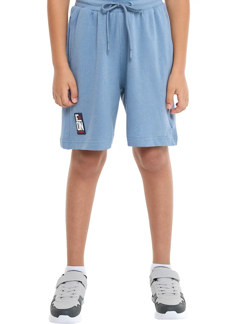 victor and jane Victor and Jane Boys' Cord Set – Light Blue T-Shirt and Shorts Outfit with Label detail