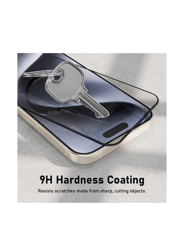 Mezone iPhone 15 Pro Max 6.1-Inch Screen Protector, HD Clear Full Screen Coverage Tempered Glass Film with Applicator, 9H Scratch Resistant & Anti-Fingerprint - Image 4