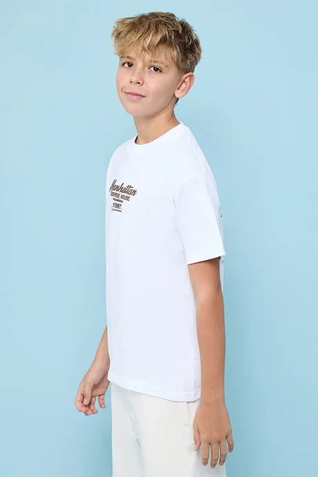 R&B Typography Print T-Shirt with Crew Neck and Short Sleeves