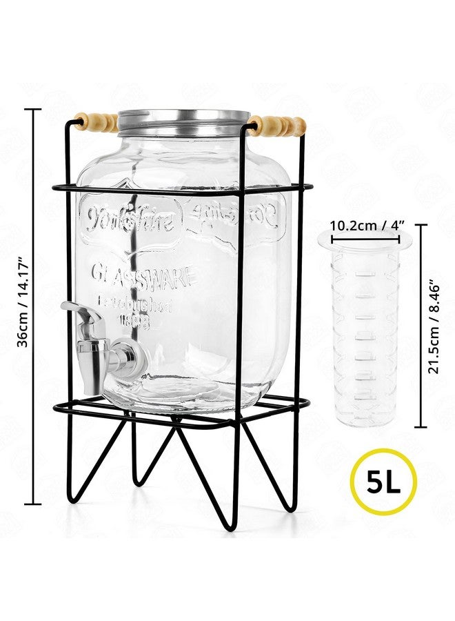 ABOUT SPACE 5 Litre Glass Water Dispenser with Tap, Infuser & Stand - Air Tight Lid Detox Water Jar - Mason Jar - Counter Tabletop Juice, Infused Water Beer Dispenser for Home Restaurant Party - Image 2
