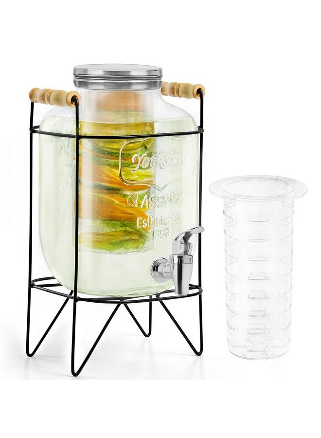 ABOUT SPACE 5 Litre Glass Water Dispenser with Tap, Infuser & Stand - Air Tight Lid Detox Water Jar - Mason Jar - Counter Tabletop Juice, Infused Water Beer Dispenser for Home Restaurant Party - Image 1